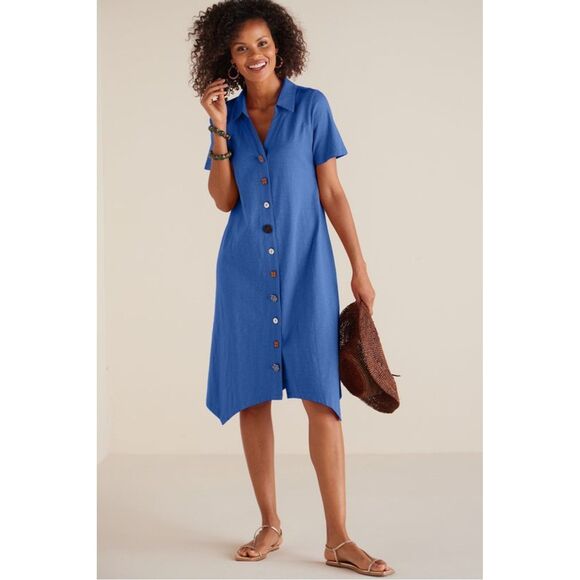 Soft Surroundings Danielle Button Dress - Dazzling Blue 2X - Picture 1 of 9